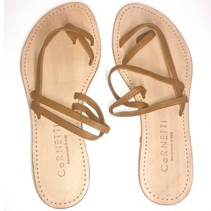 CORNETTI Italian Brown Leather Strappy Slides NWOB